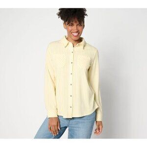 Denim & Co. Top Button Front Striped Heavenly Jersey Yellow sz XL  A635975